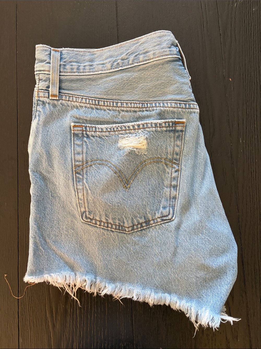 Levi's Light Blue Distressed Cutoff Denim Shorts - Picture 2 of 3